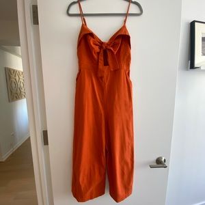 LUSH Orange Tie-front Wide Leg Romper